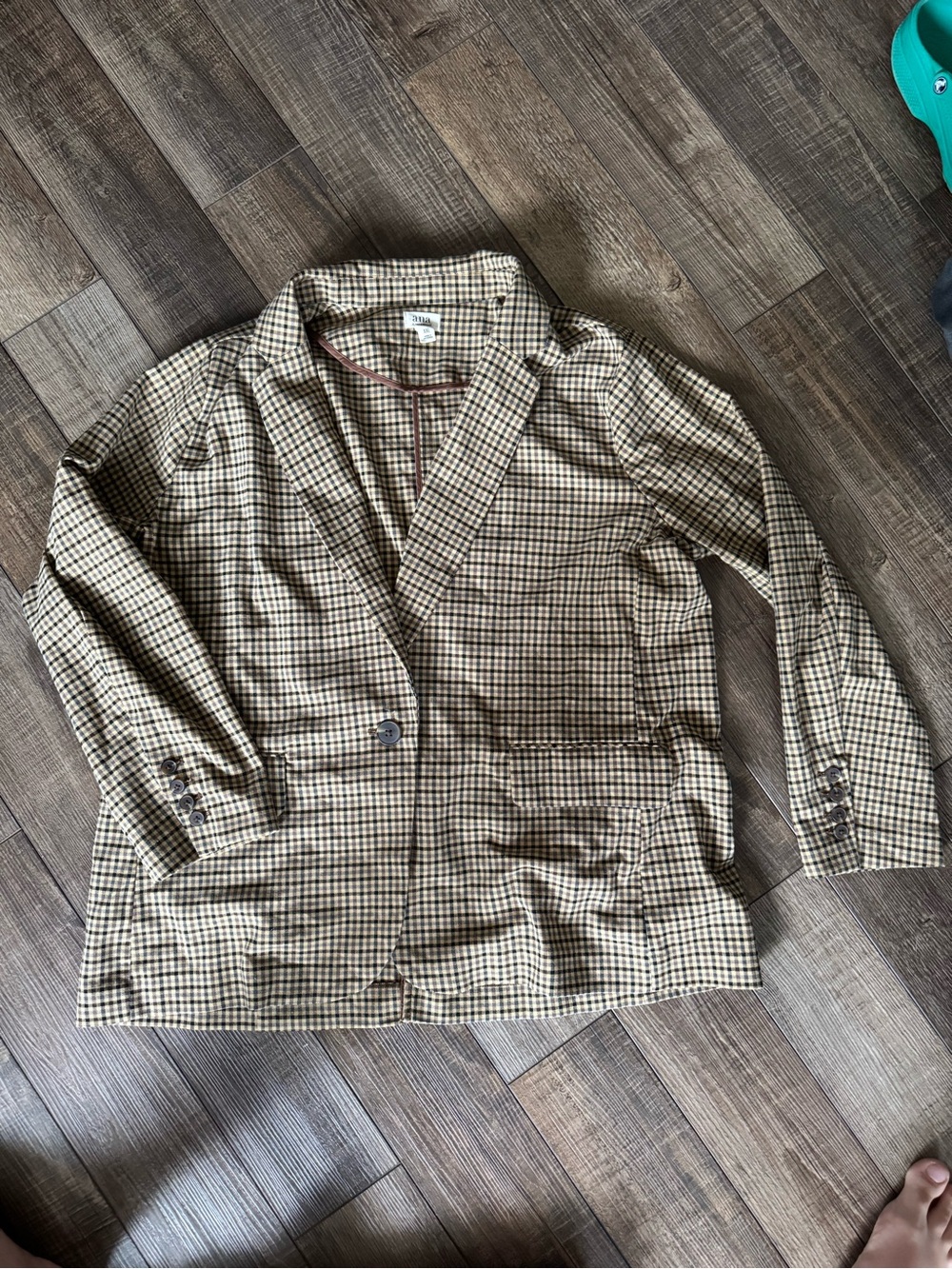 a.n.a Women's Checked Single-Button Blazer in Brown and Black
